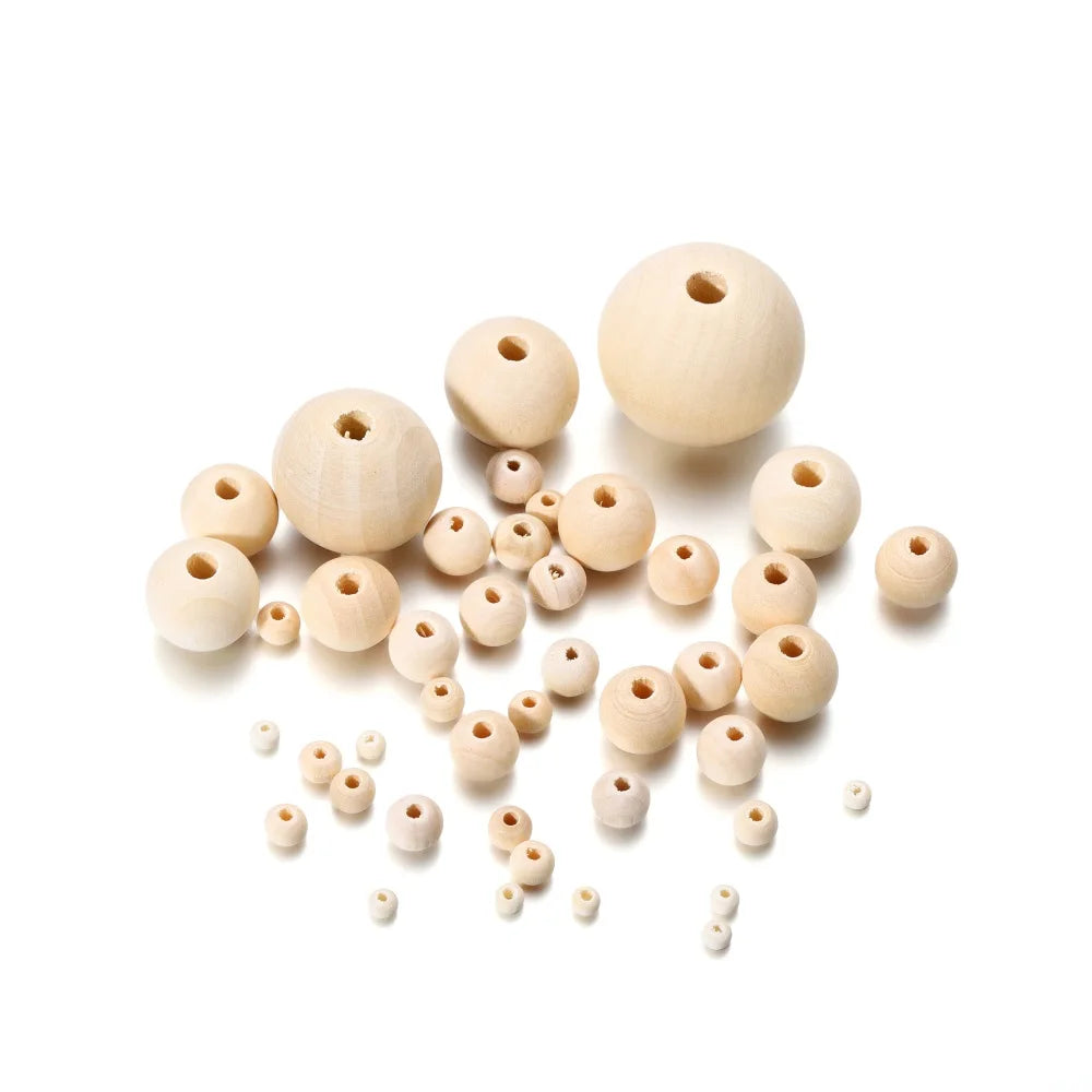 Cuentas de madera Natural de 4-30mm, cuentas espaciadoras sueltas decorativas sin terminar redondas de madera para pulseras DIY, decoraciones artesanales