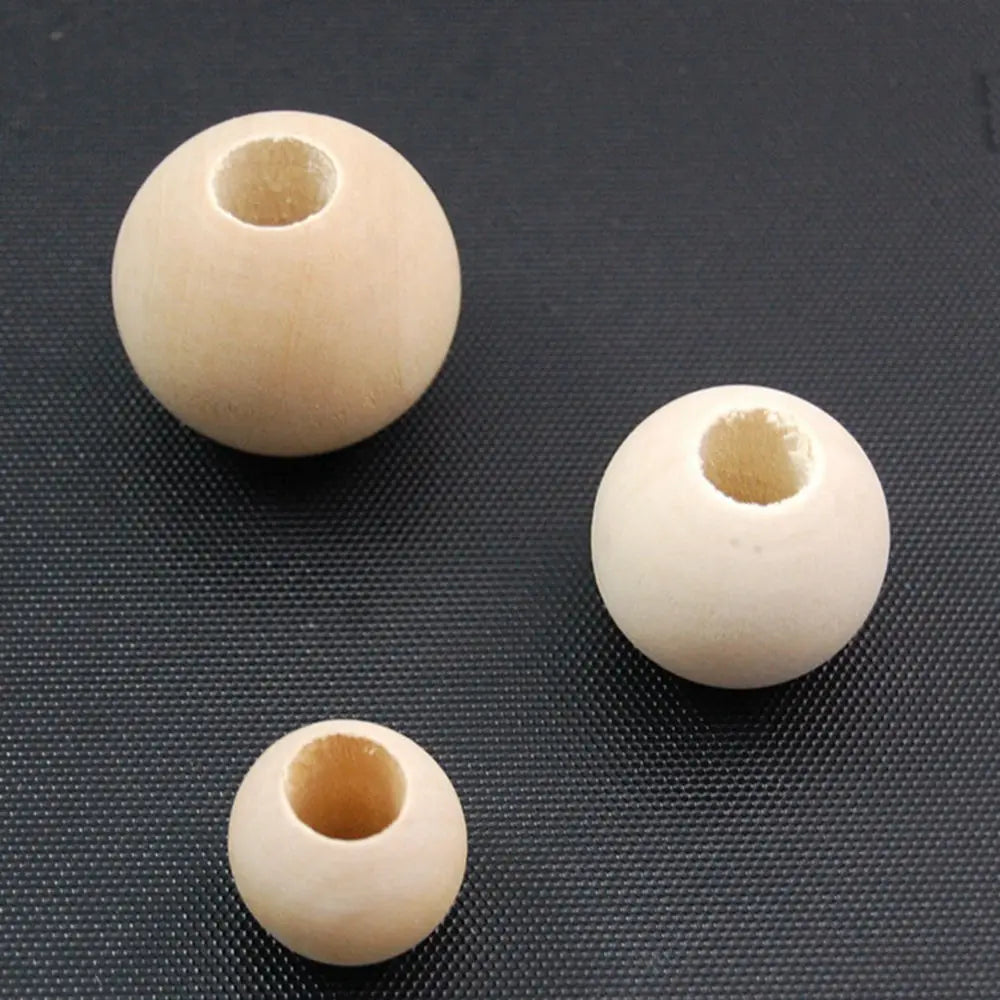 Cuentas redondas de madera Natural con agujero grande, sueltas, 8mm, 10mm, 12mm, 15mm, 20mm, 25mm, 30mm, 40mm, 50mm, para manualidades, joyería, fabricación de pulseras