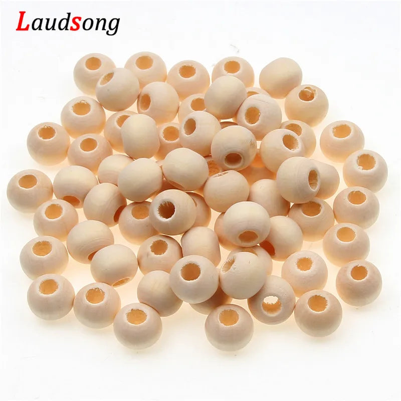 Cuentas de madera Natural con agujero grande de 10-40mm, bola redonda, cuentas espaciadoras sueltas para fabricación de joyería, pulsera DIY, suministro de collares