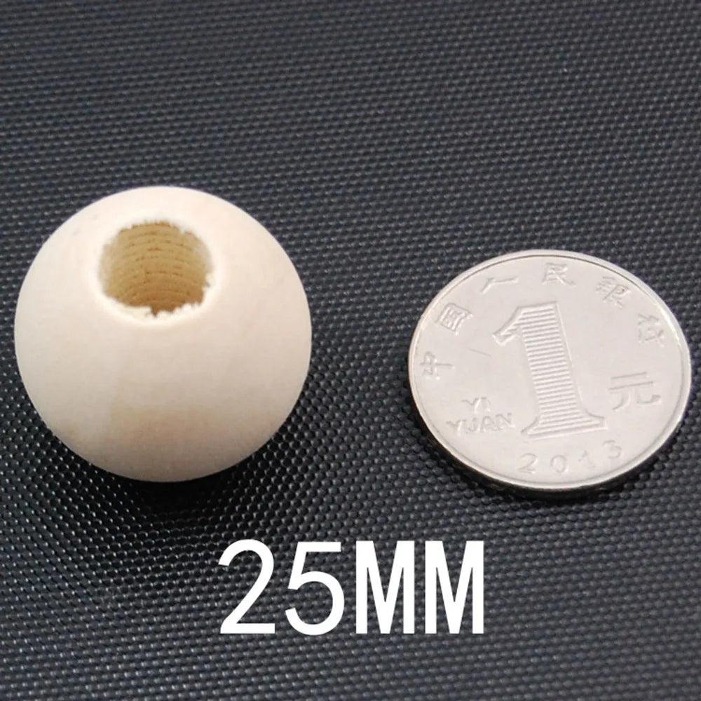 Cuentas redondas de madera Natural con agujero grande, sueltas, 8mm, 10mm, 12mm, 15mm, 20mm, 25mm, 30mm, 40mm, 50mm, para manualidades, joyería, fabricación de pulseras