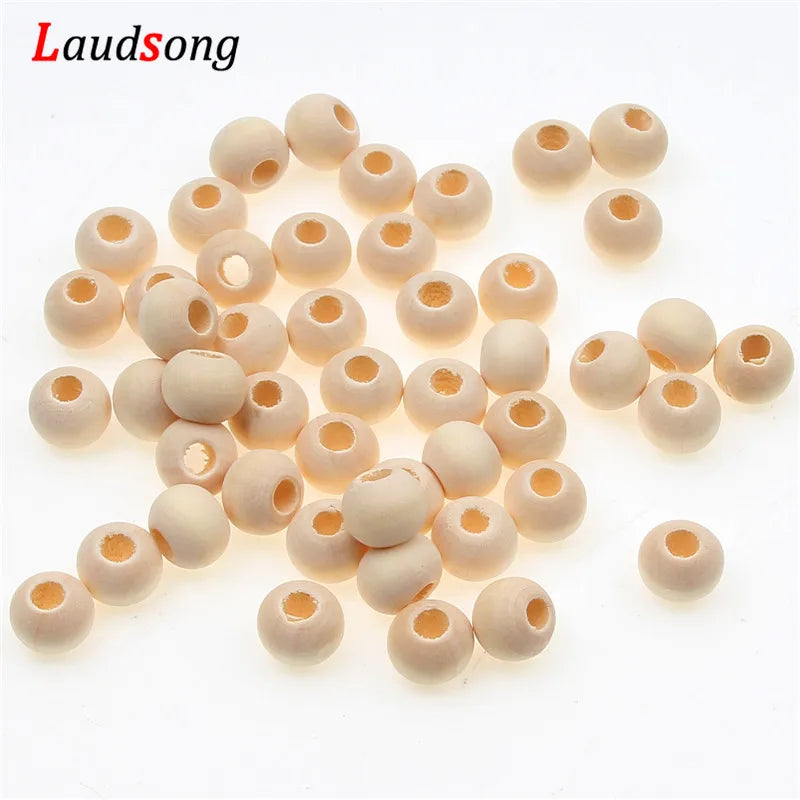 Cuentas de madera Natural con agujero grande de 10-40mm, bola redonda, cuentas espaciadoras sueltas para fabricación de joyería, pulsera DIY, suministro de collares