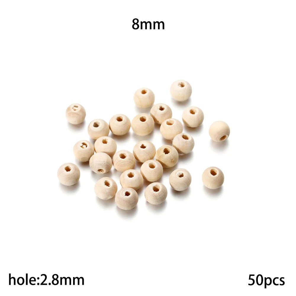 Cuentas de madera Natural de 4-30mm, cuentas espaciadoras sueltas decorativas sin terminar redondas de madera para pulseras DIY, decoraciones artesanales