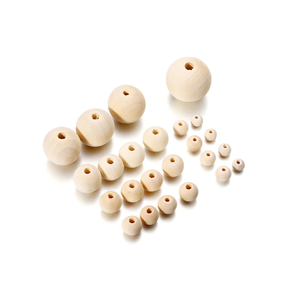 Cuentas de madera Natural de 4-30mm, cuentas espaciadoras sueltas decorativas sin terminar redondas de madera para pulseras DIY, decoraciones artesanales