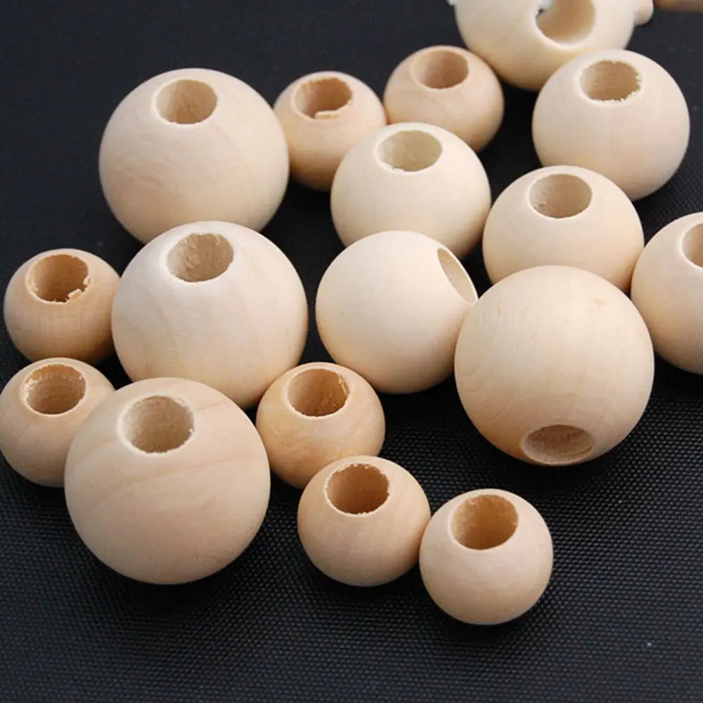 Cuentas redondas de madera Natural con agujero grande, sueltas, 8mm, 10mm, 12mm, 15mm, 20mm, 25mm, 30mm, 40mm, 50mm, para manualidades, joyería, fabricación de pulseras
