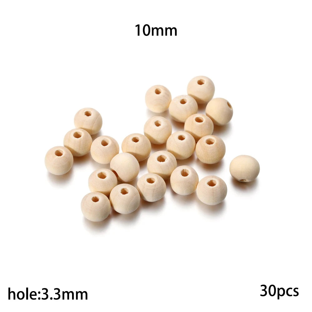 Cuentas de madera Natural de 4-30mm, cuentas espaciadoras sueltas decorativas sin terminar redondas de madera para pulseras DIY, decoraciones artesanales