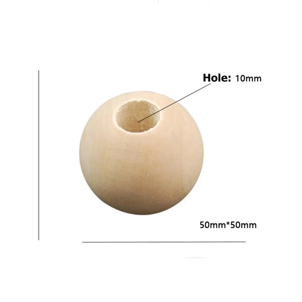 Cuentas redondas de madera Natural con agujero grande, sueltas, 8mm, 10mm, 12mm, 15mm, 20mm, 25mm, 30mm, 40mm, 50mm, para manualidades, joyería, fabricación de pulseras
