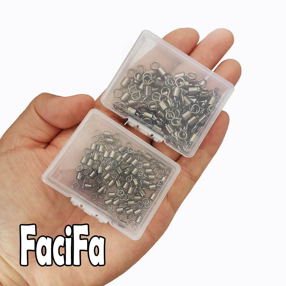 50 o 100 Uds. Rodamiento de barril de pesca giratorio con caja conector de señuelo de anillo sólido accesorios de aparejos de pesca de carpa herramienta para peces
