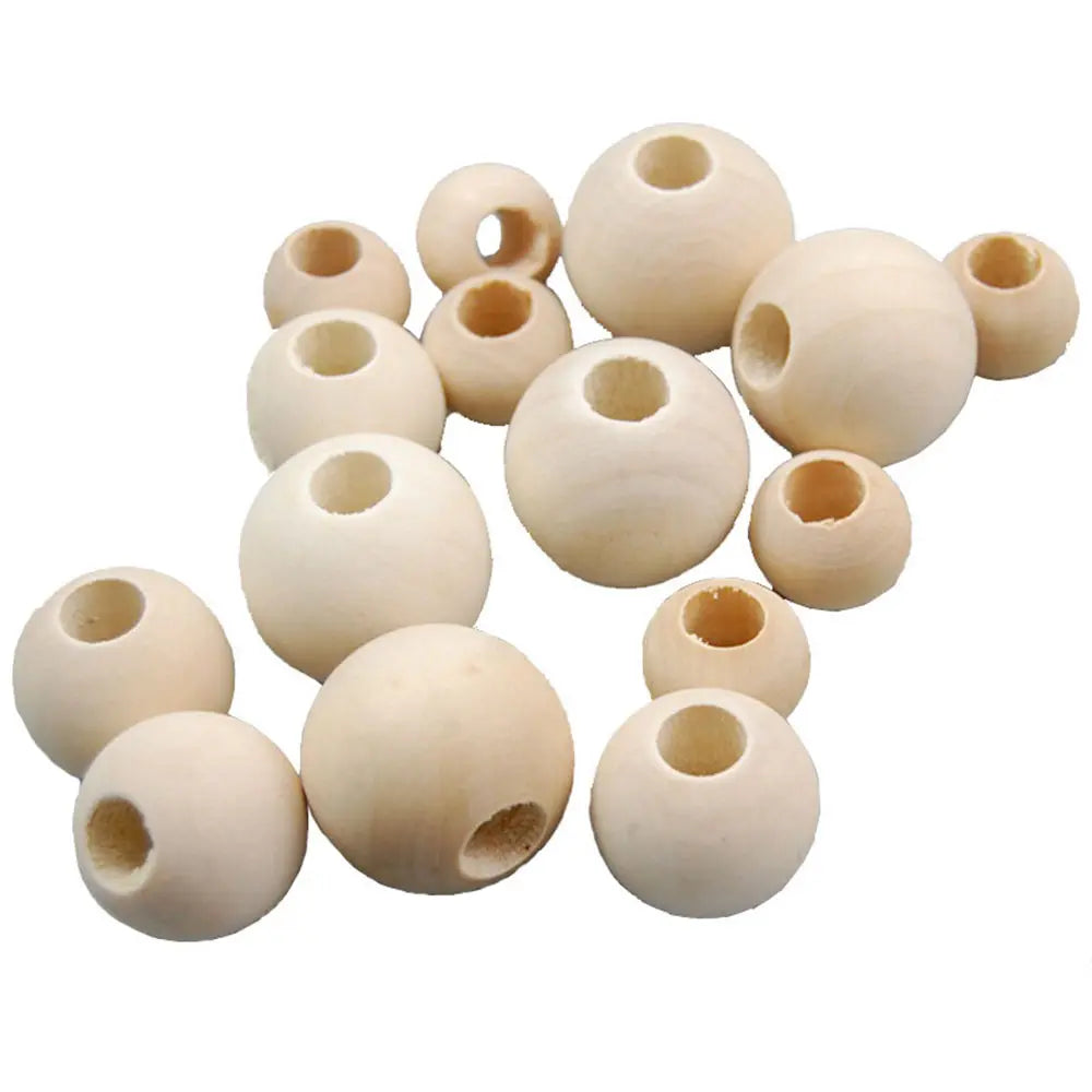 Cuentas redondas de madera Natural con agujero grande, sueltas, 8mm, 10mm, 12mm, 15mm, 20mm, 25mm, 30mm, 40mm, 50mm, para manualidades, joyería, fabricación de pulseras
