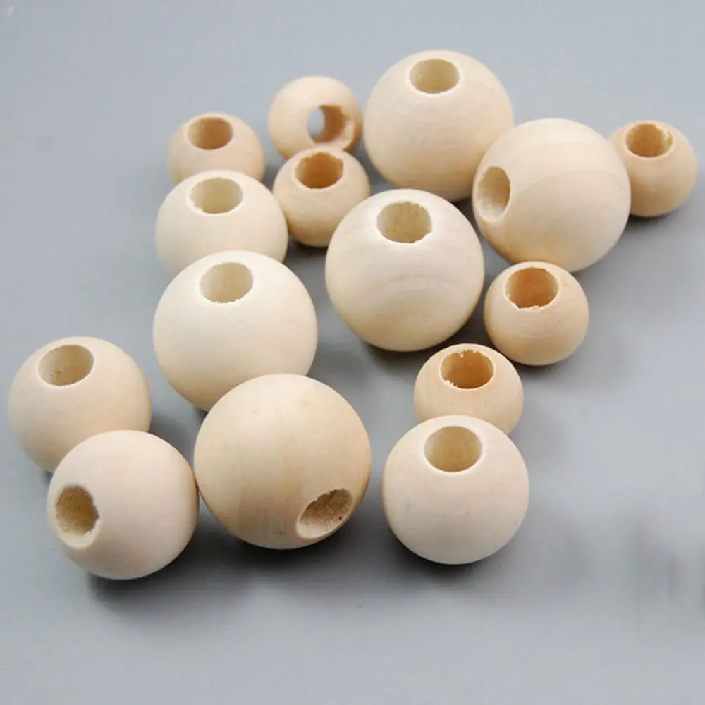 Cuentas redondas de madera Natural con agujero grande, sueltas, 8mm, 10mm, 12mm, 15mm, 20mm, 25mm, 30mm, 40mm, 50mm, para manualidades, joyería, fabricación de pulseras