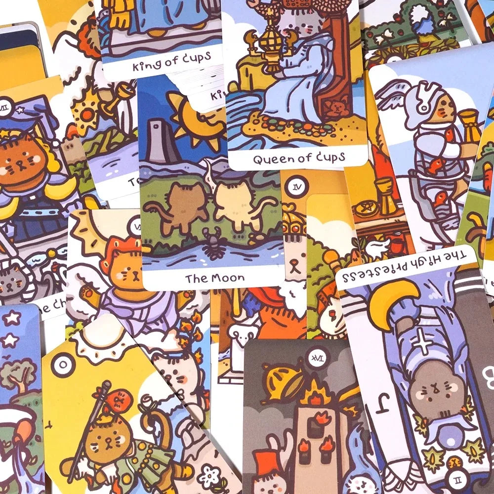 Baraja de Tarot Cattitude Tarot de gato con varios tipos de gatos, baraja de 78 cartas, baraja de juego de adivinación para fiesta