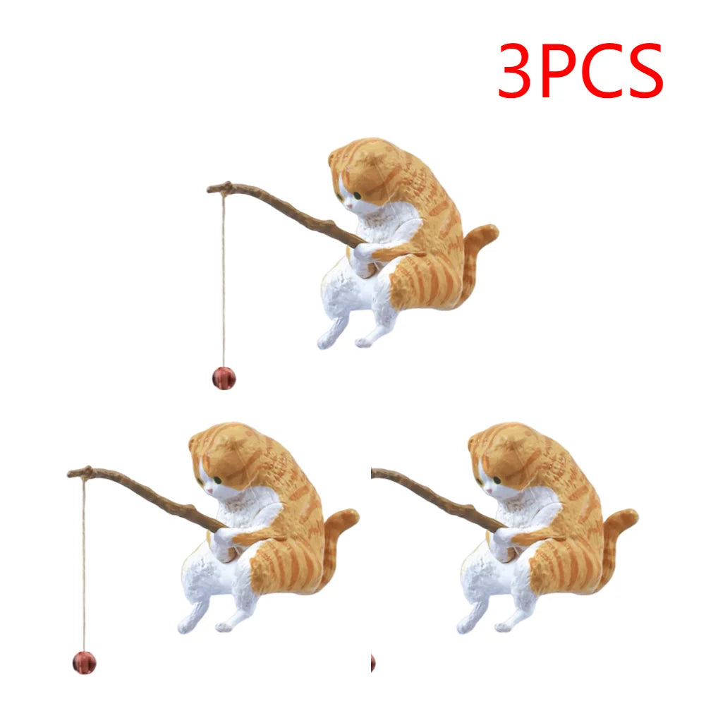 Estatuilla de pesca para gatos, escultura de gato sentado, adorno de resina, muebles decorativos para acuario, 1-5 piezas