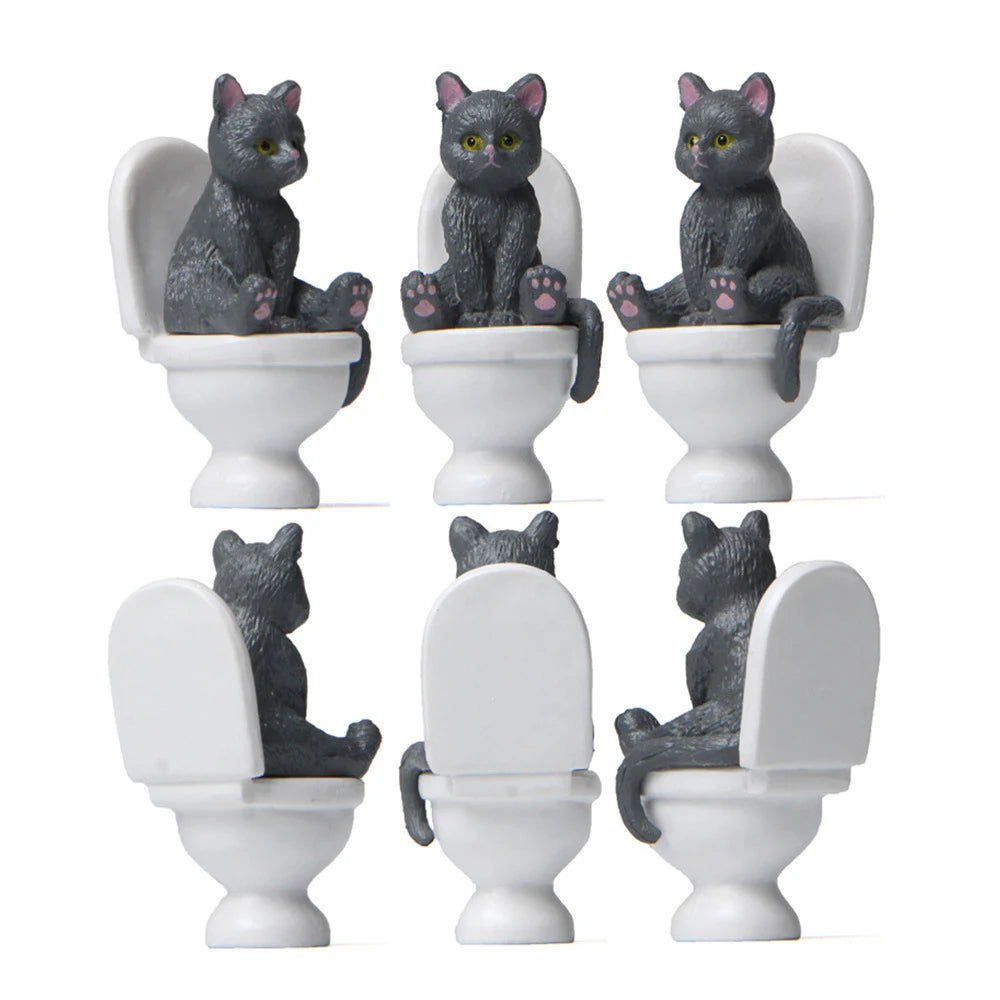 Figuras de gato sentado, adorno de gato para inodoro, muñeca de gato Kawaii, micropaisaje, Hada, jardín, miniatura para niños, juguete de gato, decoración del hogar