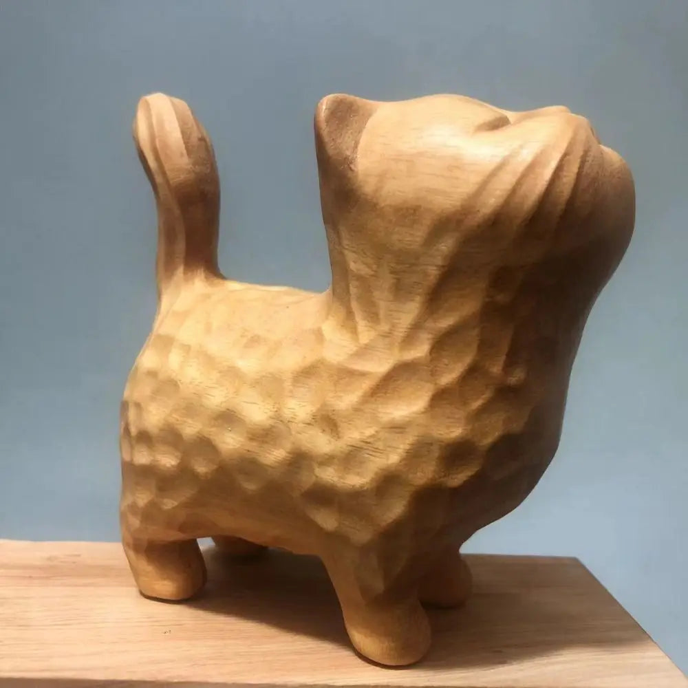 Estatua de gato de madera tallada a mano, modelo de gato, escultura de gato pequeño lindo, estatuilla de Animal creativa de dibujos animados, regalos para niños