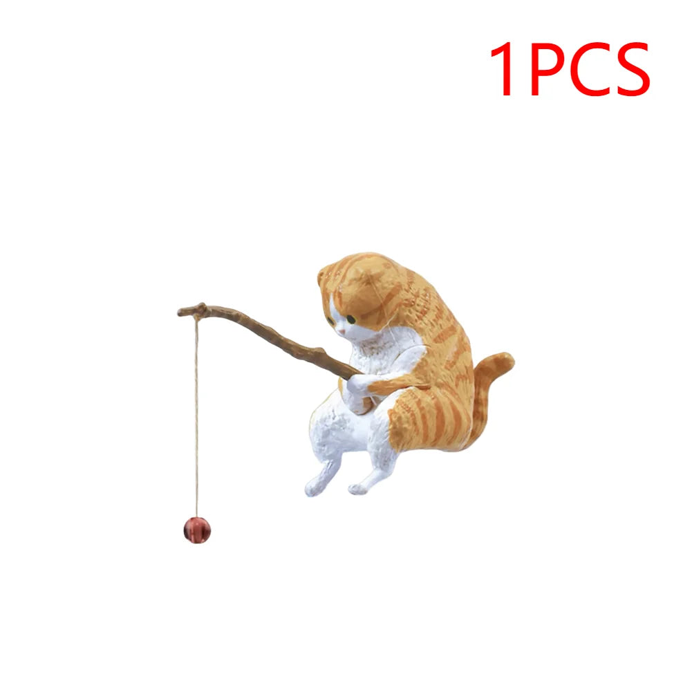 Estatuilla de pesca para gatos, escultura de gato sentado, adorno de resina, muebles decorativos para acuario, 1-5 piezas