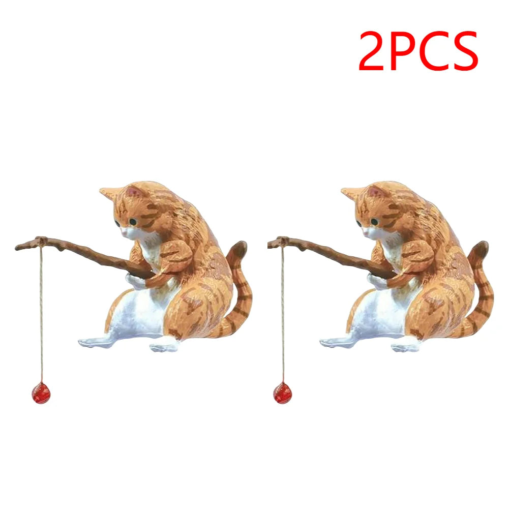 Estatuilla de pesca para gatos, escultura de gato sentado, adorno de resina, muebles decorativos para acuario, 1-5 piezas