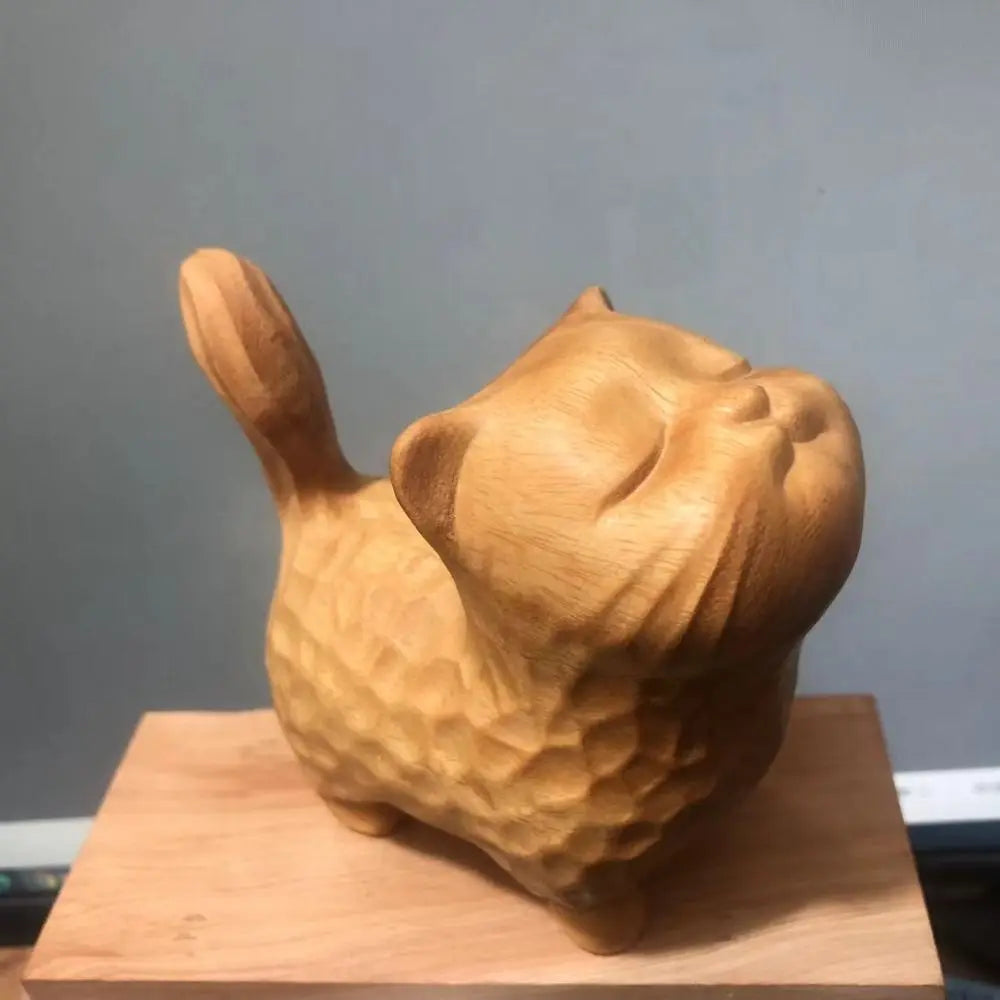 Estatua de gato de madera tallada a mano, modelo de gato, escultura de gato pequeño lindo, estatuilla de Animal creativa de dibujos animados, regalos para niños