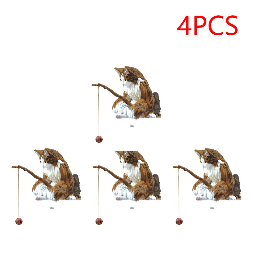 Estatuilla de pesca para gatos, escultura de gato sentado, adorno de resina, muebles decorativos para acuario, 1-5 piezas