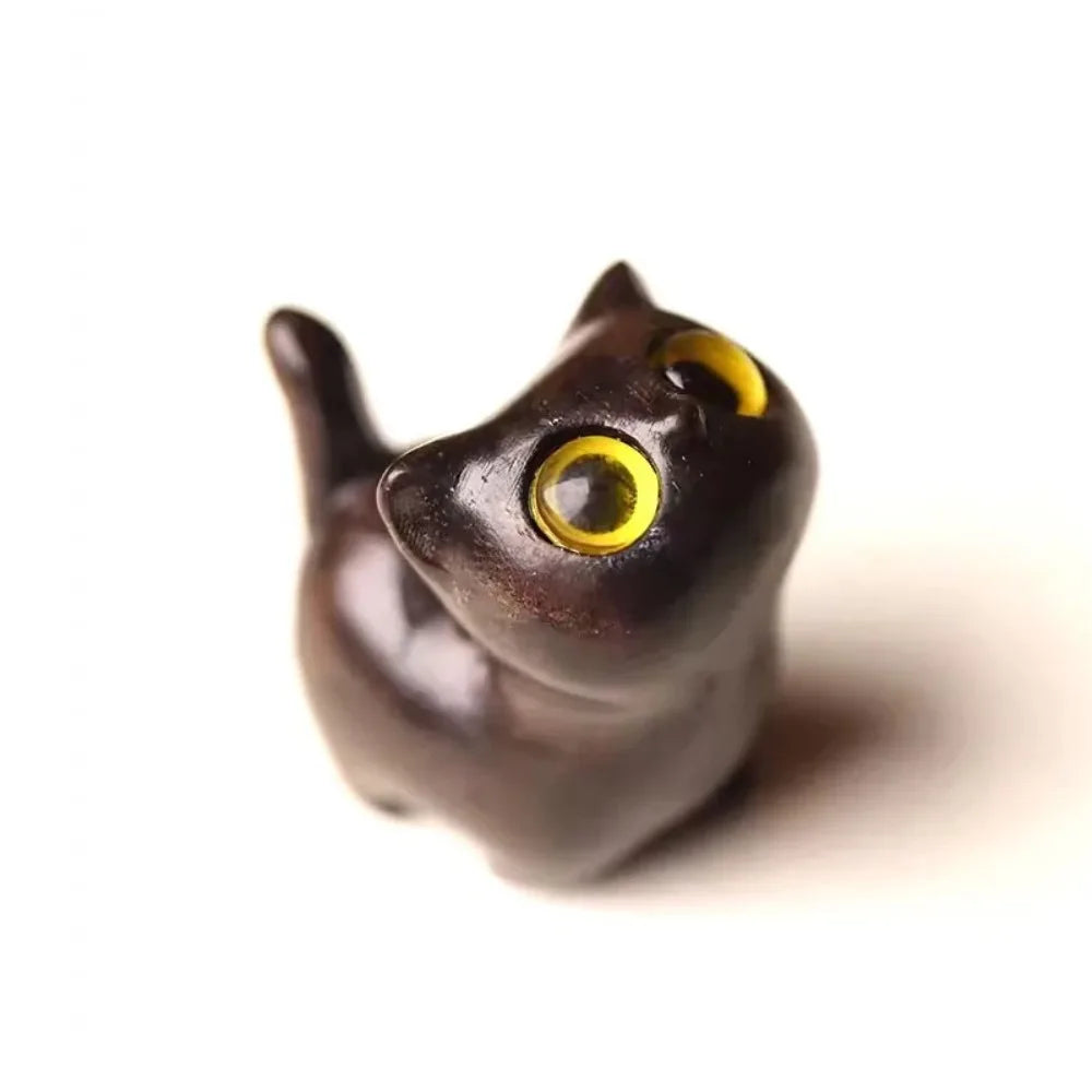 Estatua de gato de madera tallada a mano, modelo de gato, escultura de gato pequeño lindo, estatuilla de Animal creativa de dibujos animados, regalos para niños