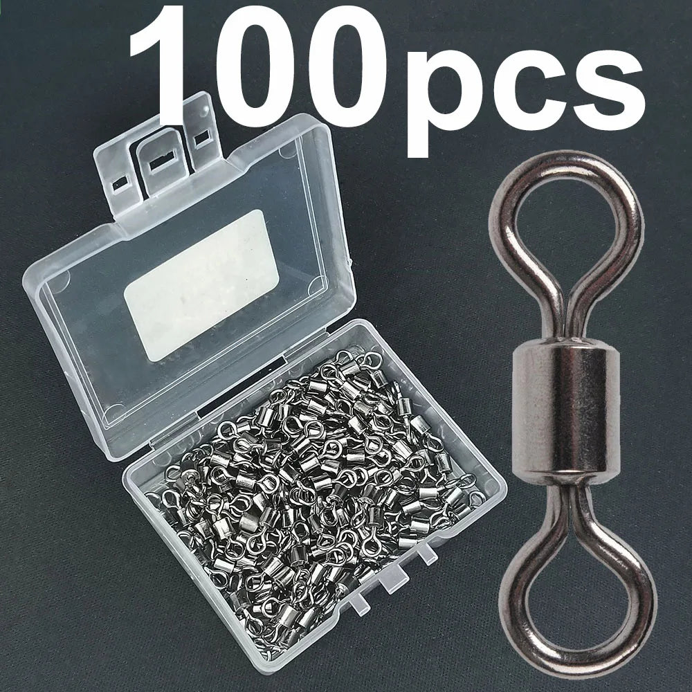 50 o 100 Uds. Rodamiento de barril de pesca giratorio con caja conector de señuelo de anillo sólido accesorios de aparejos de pesca de carpa herramienta para peces