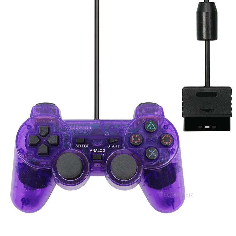 Controlador con cable de Color transparente para consola PS2/PS1, Joystick de vibración, Joypad para Sony Playstation2 mando