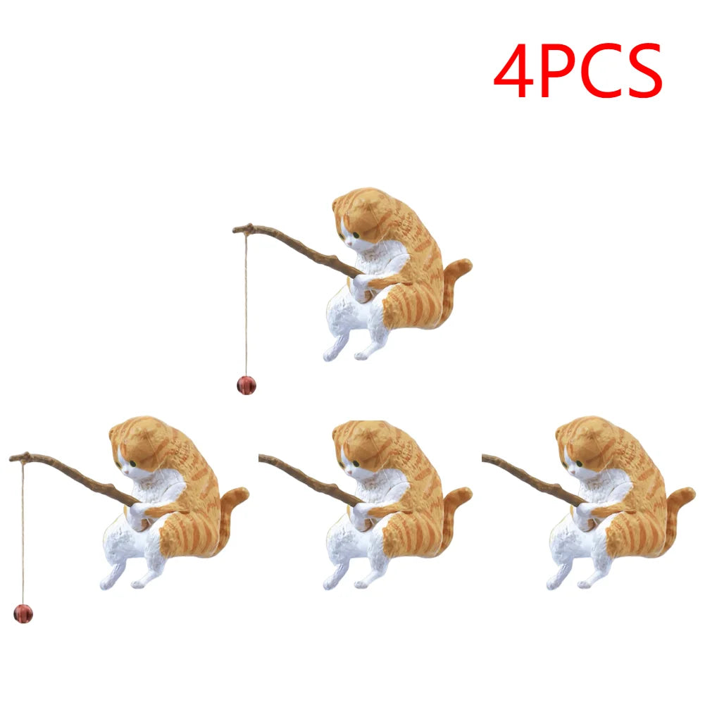 Estatuilla de pesca para gatos, escultura de gato sentado, adorno de resina, muebles decorativos para acuario, 1-5 piezas