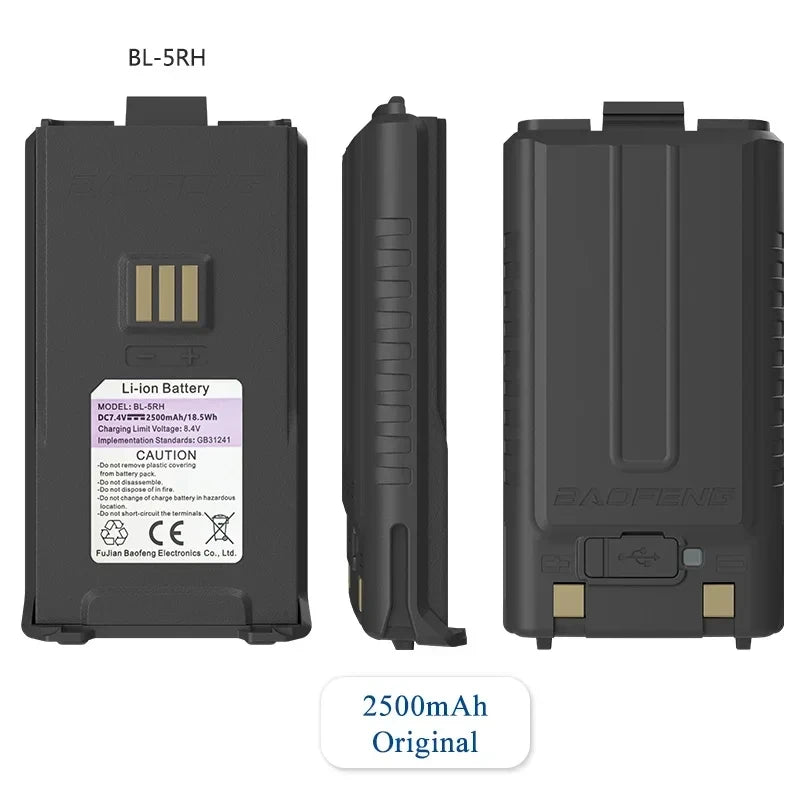 Baofeng UV-5RH Walklie Talkie batería 2500/3800/6800mah tipo C cargador USB UV-5G Plus UV-5RM GM-5RH AR-5RM baterías recargables