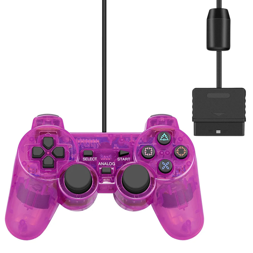 Controlador con cable de Color transparente para consola PS2/PS1, Joystick de vibración, Joypad para Sony Playstation2 mando
