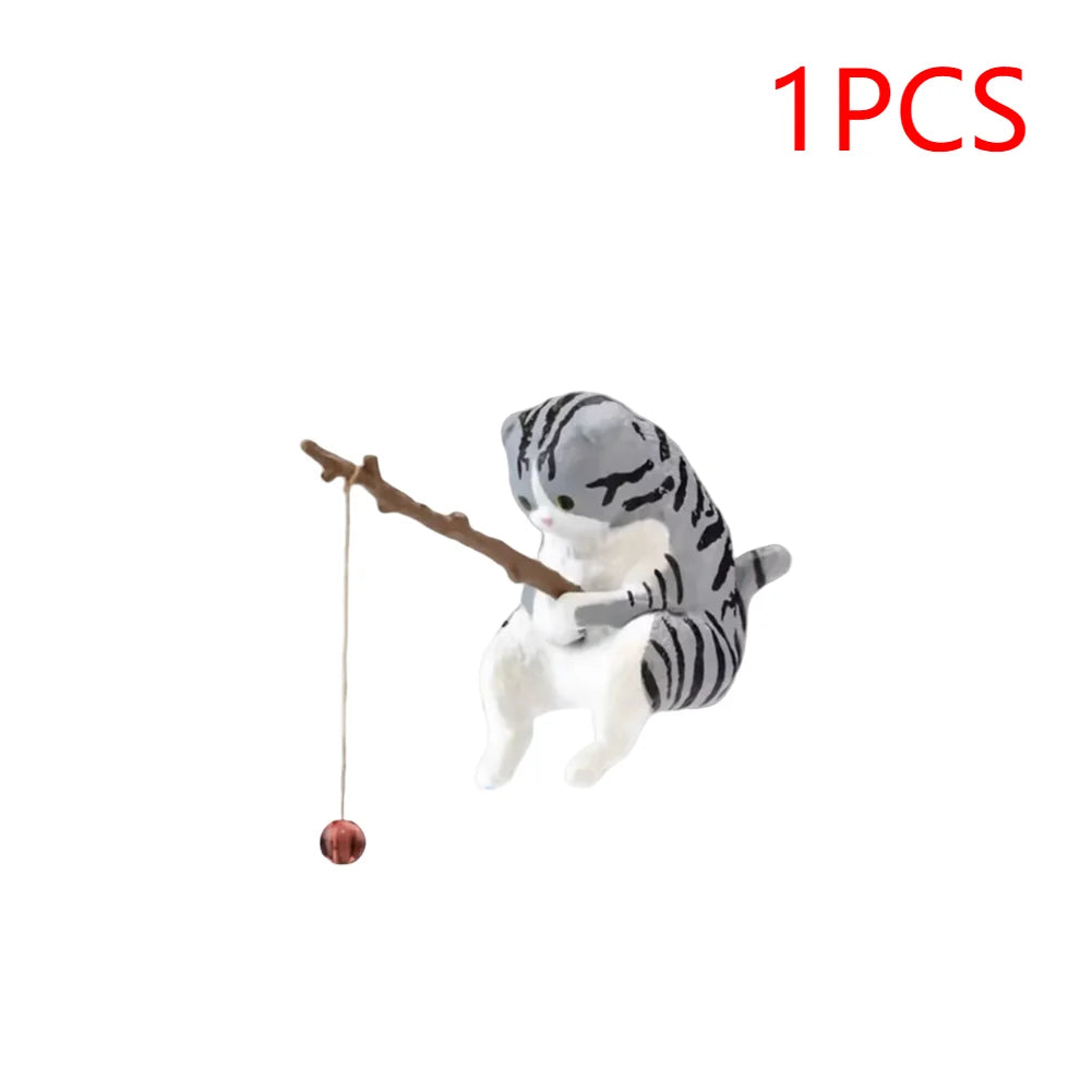Estatuilla de pesca para gatos, escultura de gato sentado, adorno de resina, muebles decorativos para acuario, 1-5 piezas