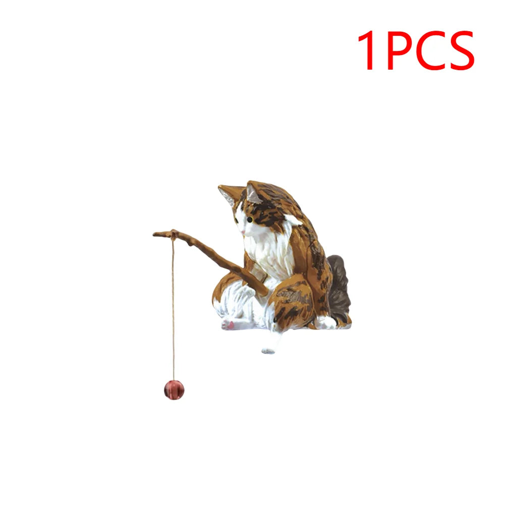 Estatuilla de pesca para gatos, escultura de gato sentado, adorno de resina, muebles decorativos para acuario, 1-5 piezas