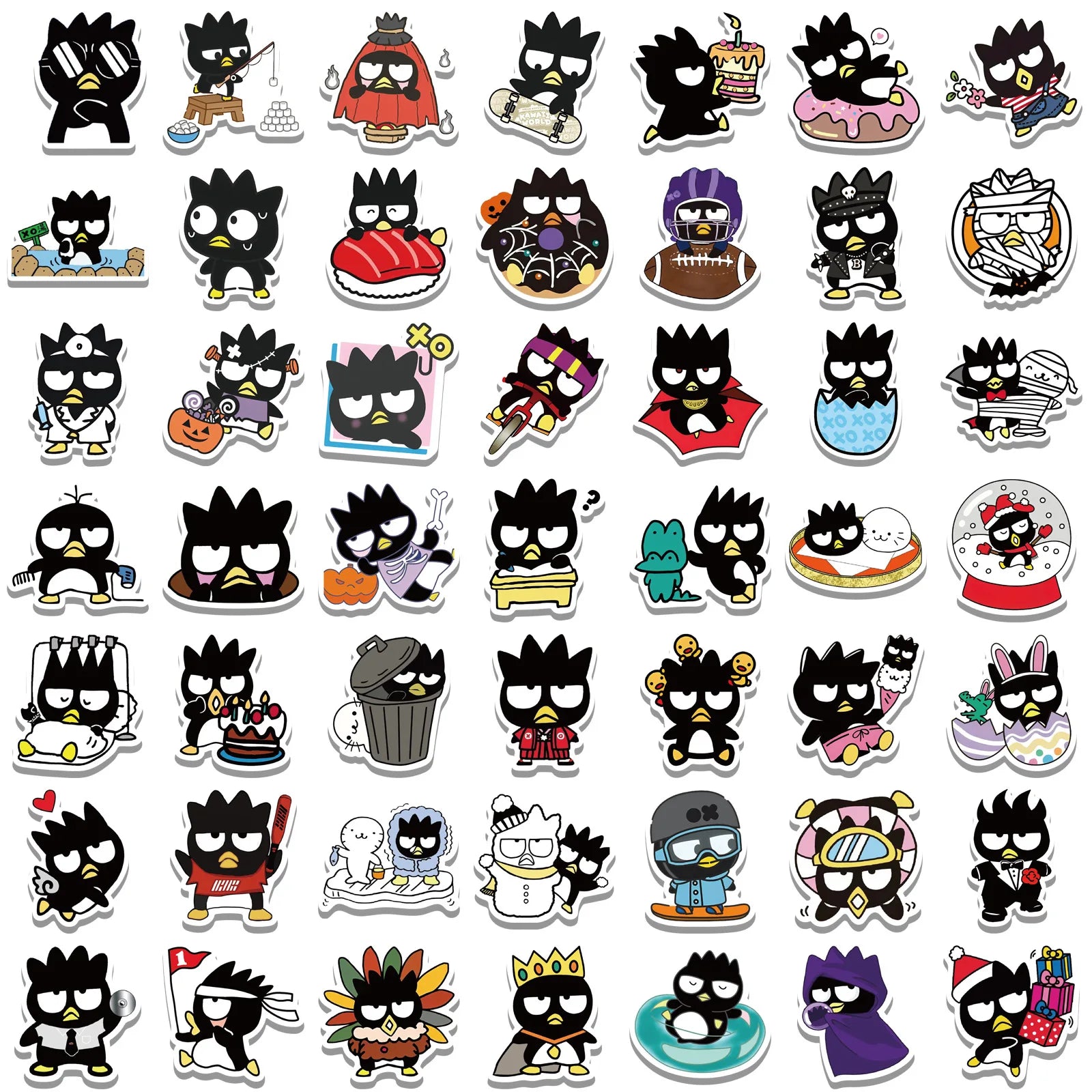 100 Uds. Pegatinas bonitas de pingüino Badtz-maru de dibujos animados Kawaii botella de agua portátil monopatín equipaje pegatinas impermeables