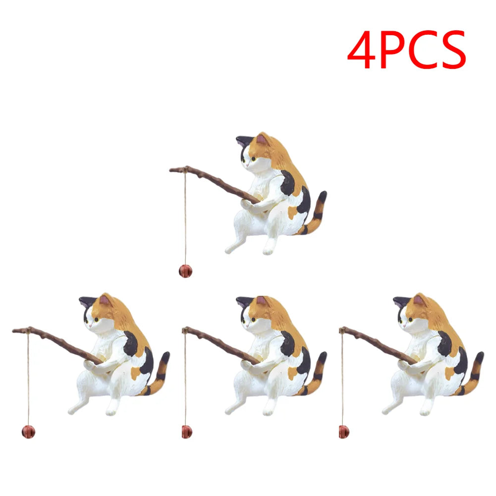 Estatuilla de pesca para gatos, escultura de gato sentado, adorno de resina, muebles decorativos para acuario, 1-5 piezas
