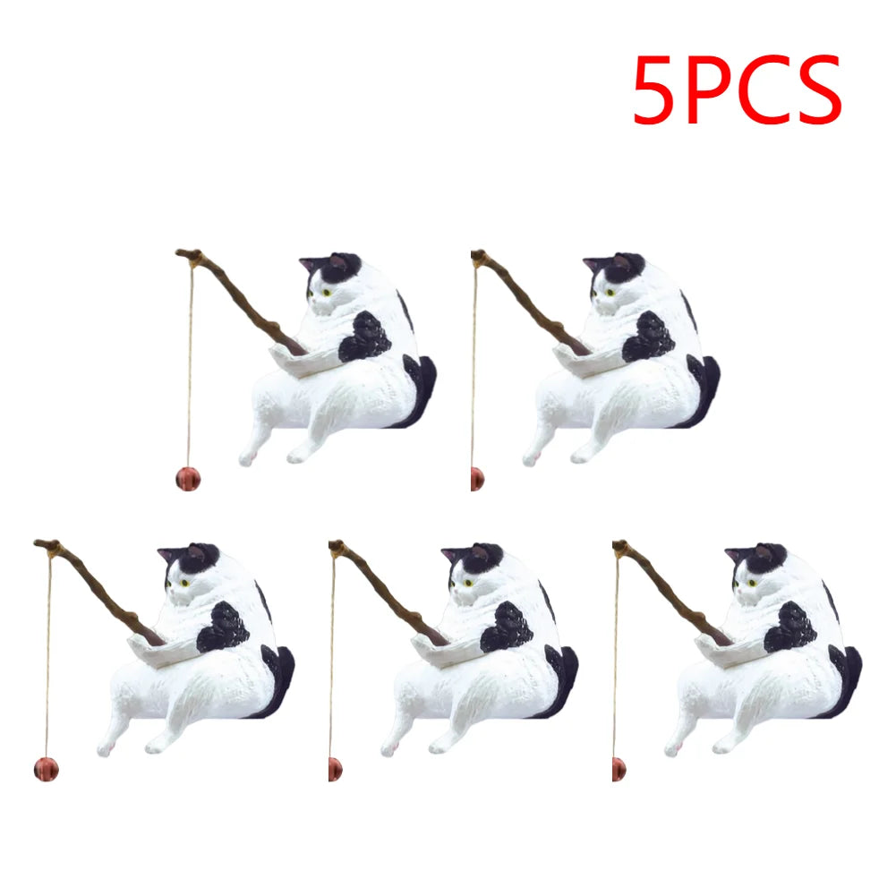 Estatuilla de pesca para gatos, escultura de gato sentado, adorno de resina, muebles decorativos para acuario, 1-5 piezas