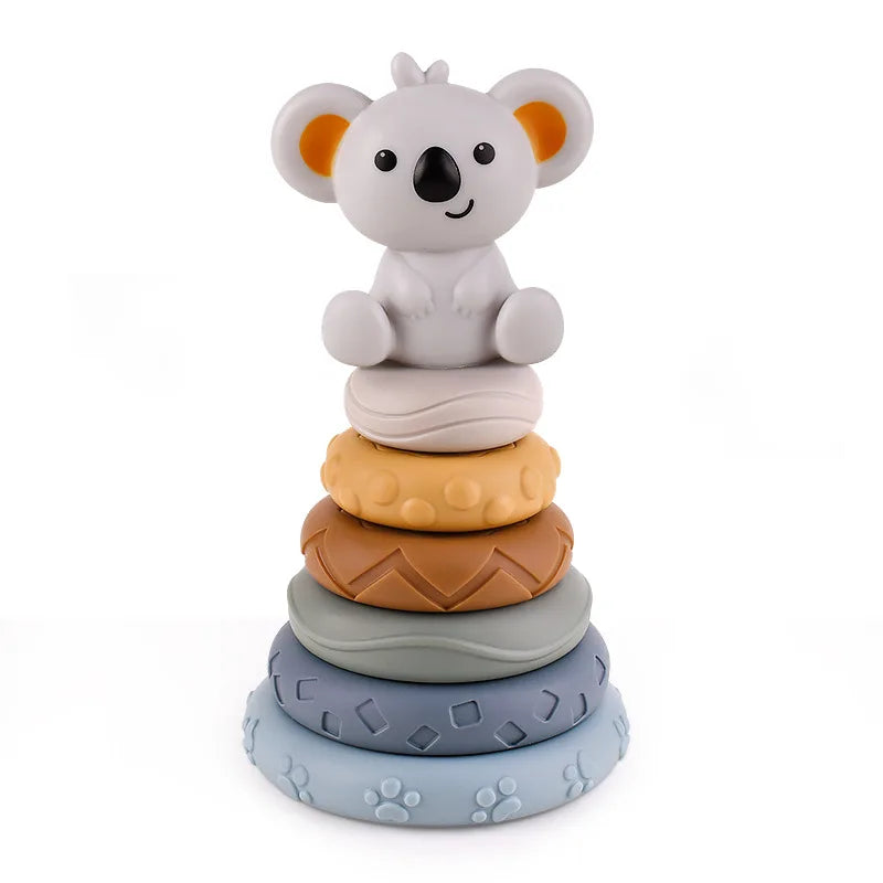 Bloques de construcción de silicona Montessori para bebé, juguetes de apilador y dentición de Koala, iluminación intelectual, rompecabezas 3D temprano