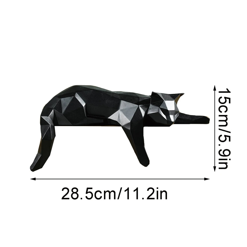 Estatua de gato blanco y negro, escultura geométrica moderna para decoración de habitación, para el hogar y la Oficina, como estante de mesa, decoración de escritorio, gato tumbado
