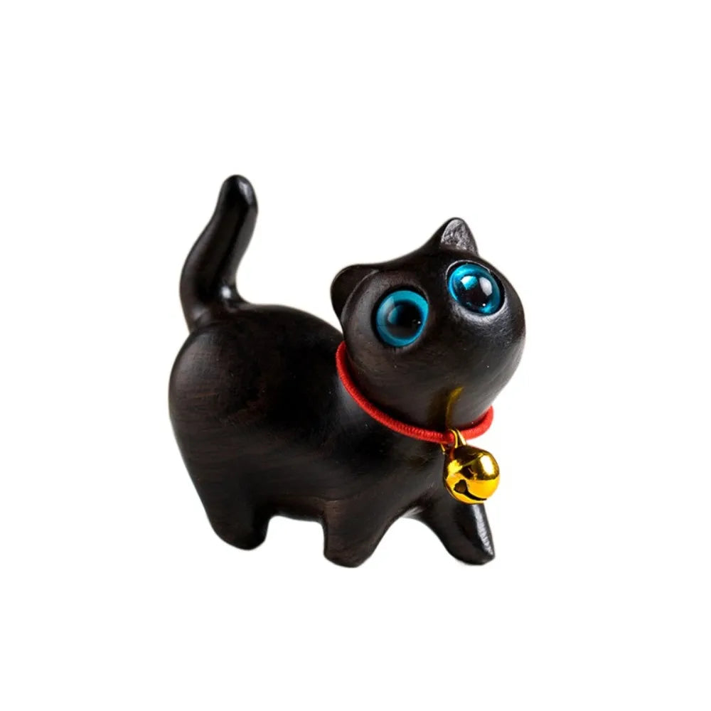 Estatua de gato de madera tallada a mano, modelo de gato, escultura de gato pequeño lindo, estatuilla de Animal creativa de dibujos animados, regalos para niños