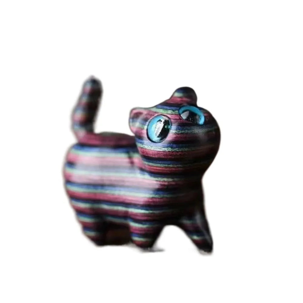 Estatua de gato de madera tallada a mano, modelo de gato, escultura de gato pequeño lindo, estatuilla de Animal creativa de dibujos animados, regalos para niños