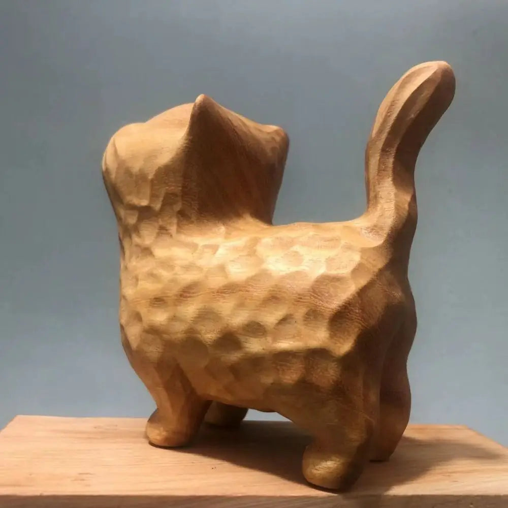 Estatua de gato de madera tallada a mano, modelo de gato, escultura de gato pequeño lindo, estatuilla de Animal creativa de dibujos animados, regalos para niños