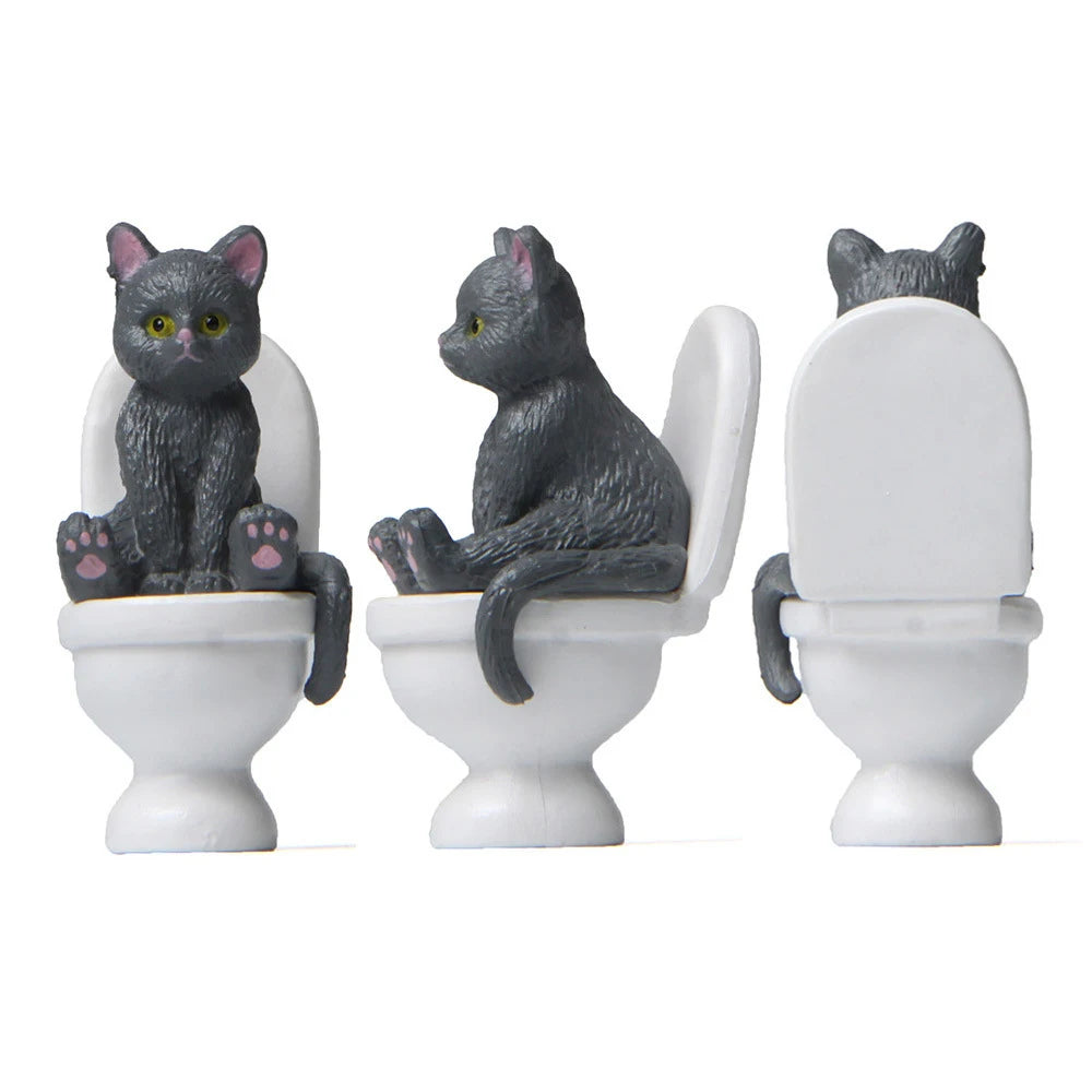 Figuras de gato sentado, adorno de gato para inodoro, muñeca de gato Kawaii, micropaisaje, Hada, jardín, miniatura para niños, juguete de gato, decoración del hogar