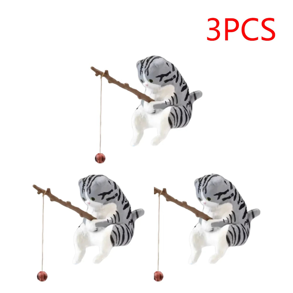 Estatuilla de pesca para gatos, escultura de gato sentado, adorno de resina, muebles decorativos para acuario, 1-5 piezas