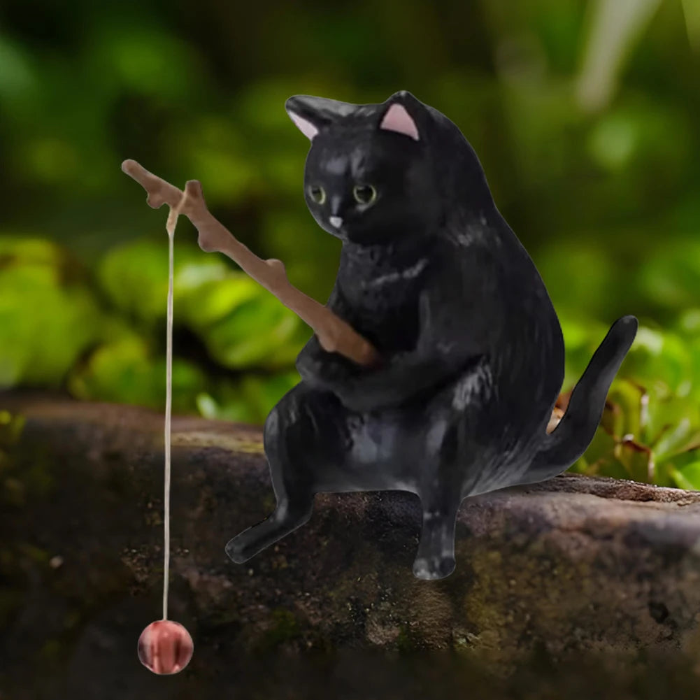 Estatuilla de pesca para gatos, escultura de gato sentado, adorno de resina, muebles decorativos para acuario, 1-5 piezas