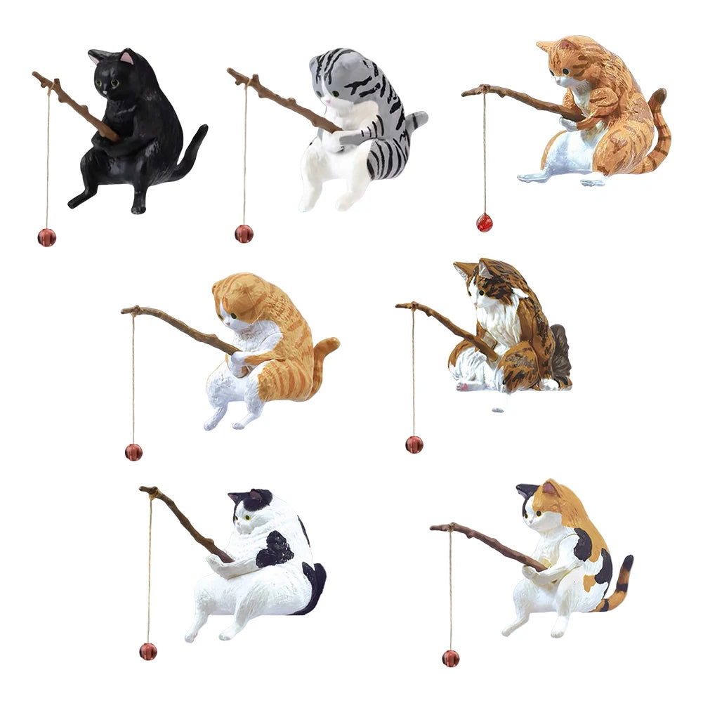 Estatuilla de pesca para gatos, escultura de gato sentado, adorno de resina, muebles decorativos para acuario, 1-5 piezas