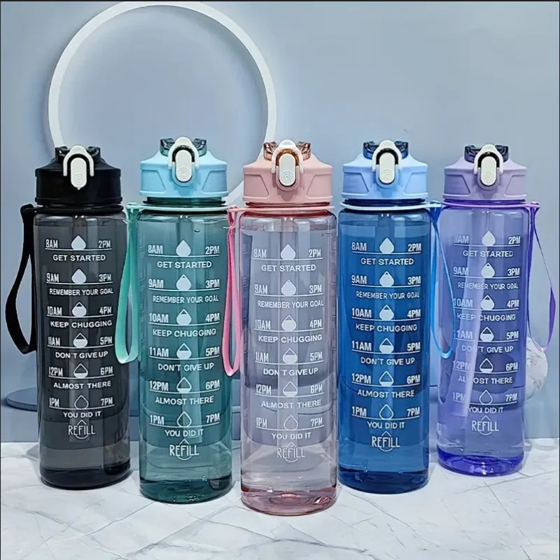 Botella de agua deportiva de gran capacidad de 800ml/27oz, taza de plástico a prueba de fugas con báscula de tiempo adecuada para viajes, deportes de Fitness