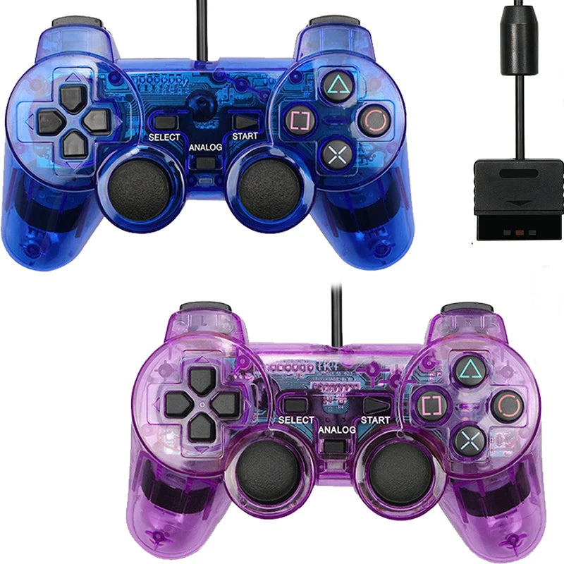 Controlador con cable de Color transparente para consola PS2/PS1, Joystick de vibración, Joypad para Sony Playstation2 mando