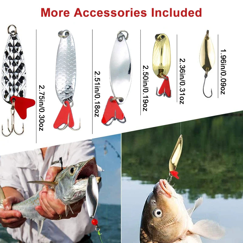 10 unids/set oro y plata plantilla de Metal cuchara Spinner señuelo de pesca Wobbler juego de cebo con caja de aparejos de pesca Kit para pesca