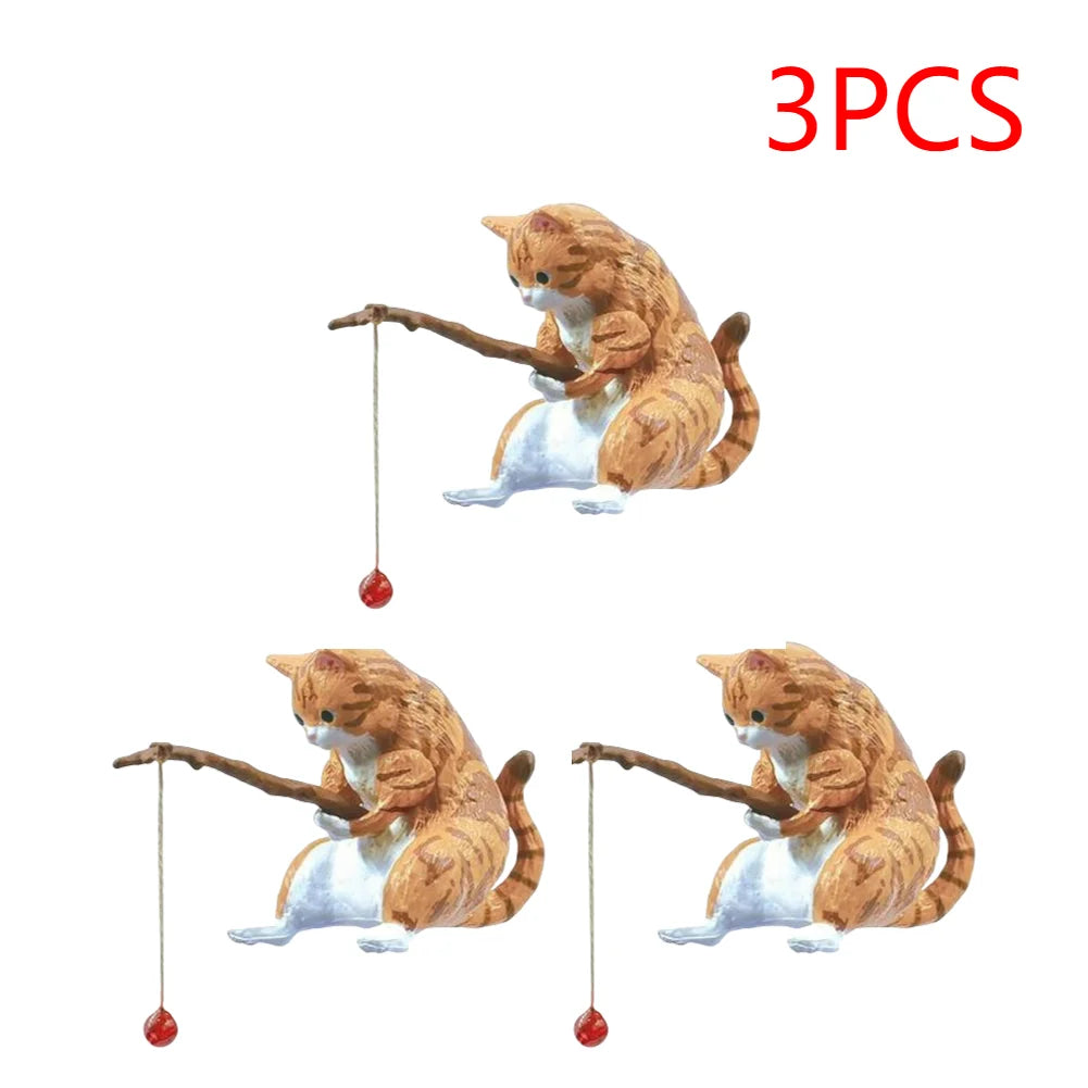 Estatuilla de pesca para gatos, escultura de gato sentado, adorno de resina, muebles decorativos para acuario, 1-5 piezas