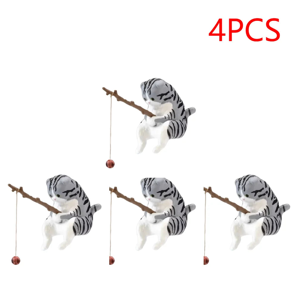 Estatuilla de pesca para gatos, escultura de gato sentado, adorno de resina, muebles decorativos para acuario, 1-5 piezas