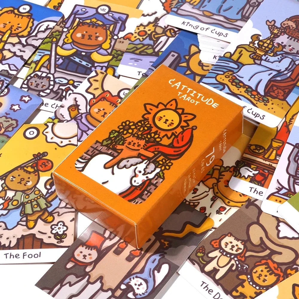 Baraja de Tarot Cattitude Tarot de gato con varios tipos de gatos, baraja de 78 cartas, baraja de juego de adivinación para fiesta