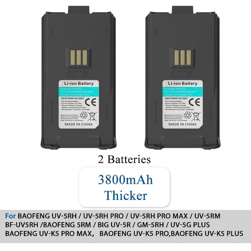 Baofeng UV-5RH Walklie Talkie batería 2500/3800/6800mah tipo C cargador USB UV-5G Plus UV-5RM GM-5RH AR-5RM baterías recargables