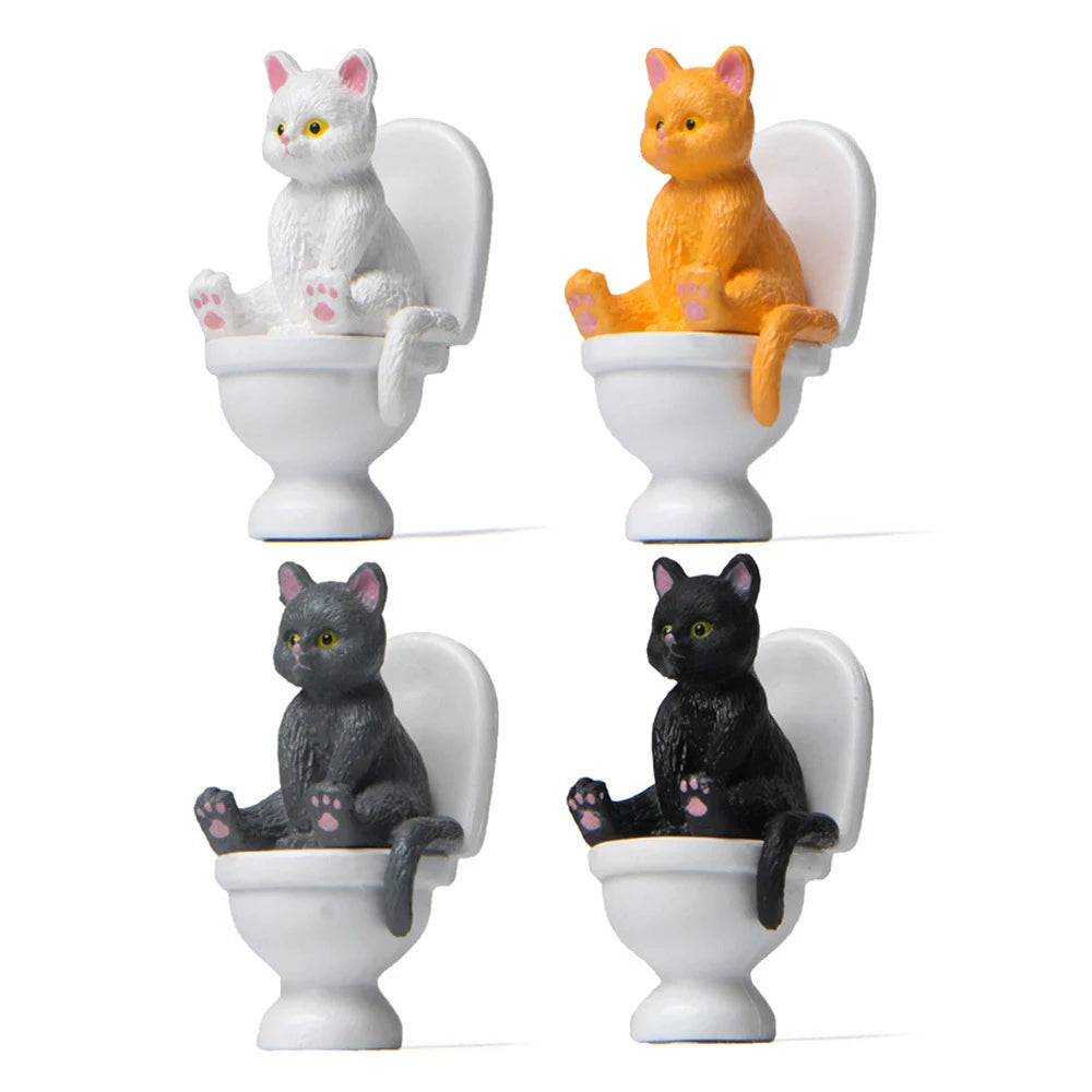 Figuras de gato sentado, adorno de gato para inodoro, muñeca de gato Kawaii, micropaisaje, Hada, jardín, miniatura para niños, juguete de gato, decoración del hogar