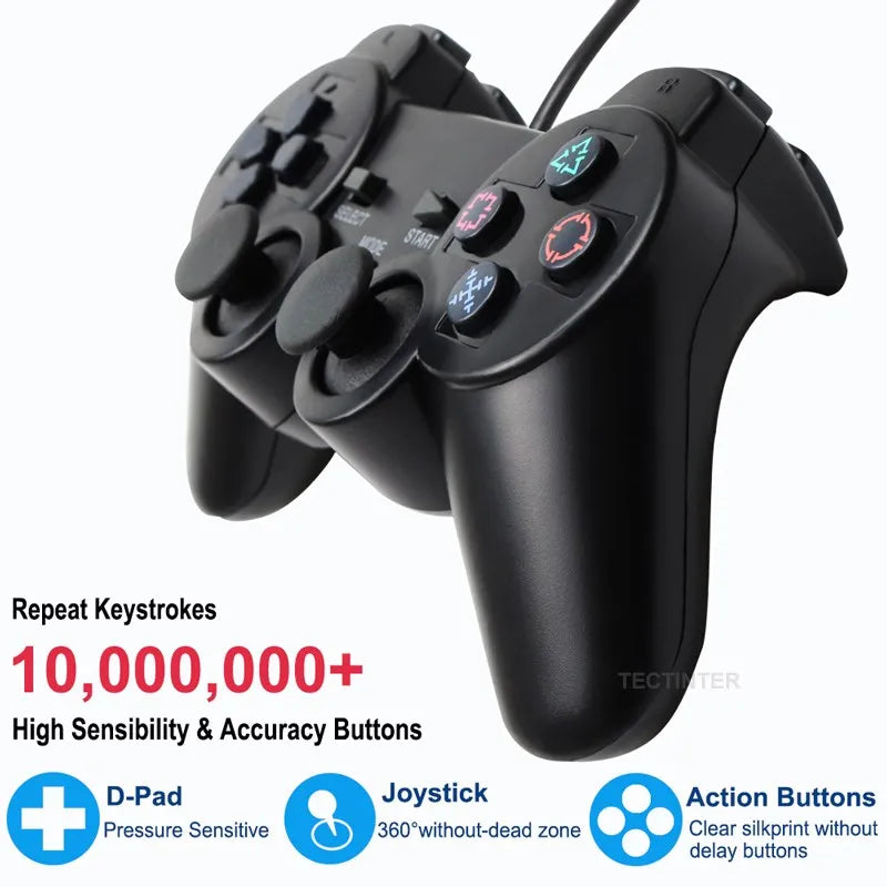 Controlador con cable de Color transparente para consola PS2/PS1, Joystick de vibración, Joypad para Sony Playstation2 mando